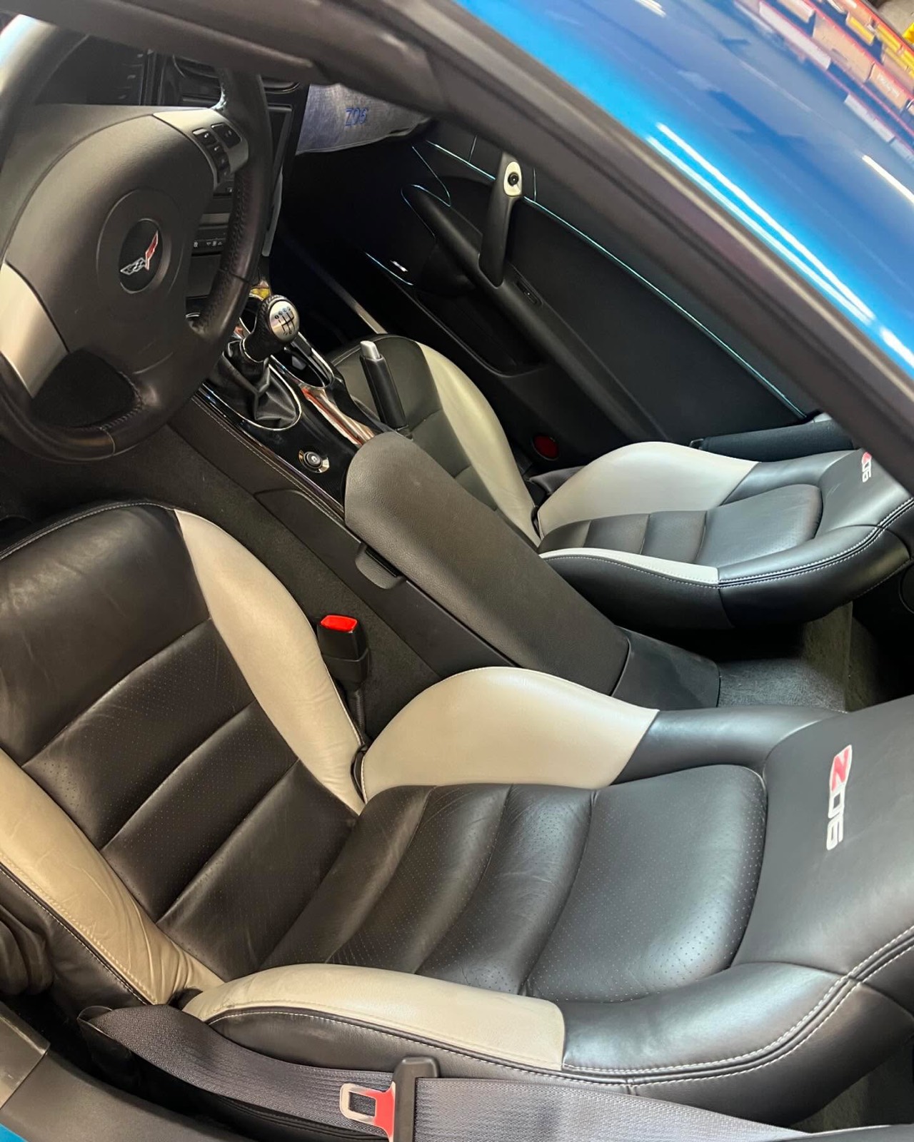 C6 Corvette two-tone leather seats after interior detail