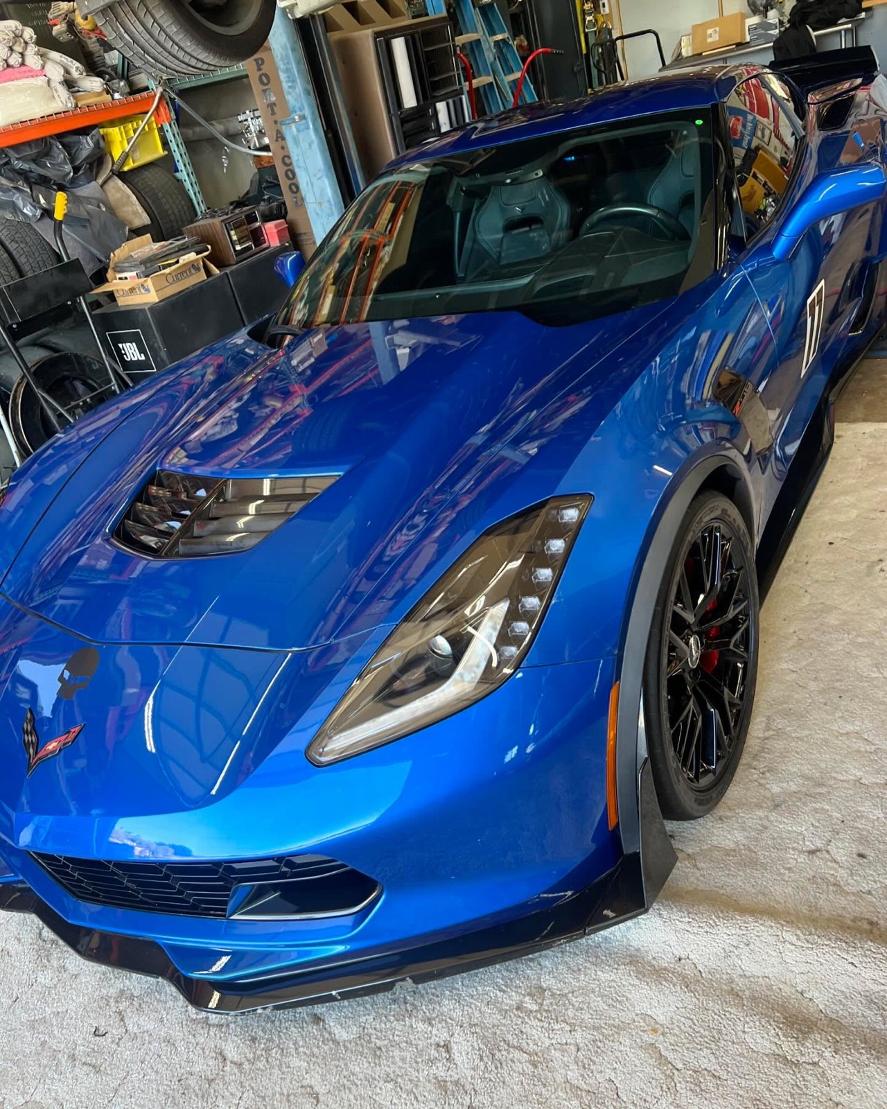 Blue C8 Corvette front, glossy paint