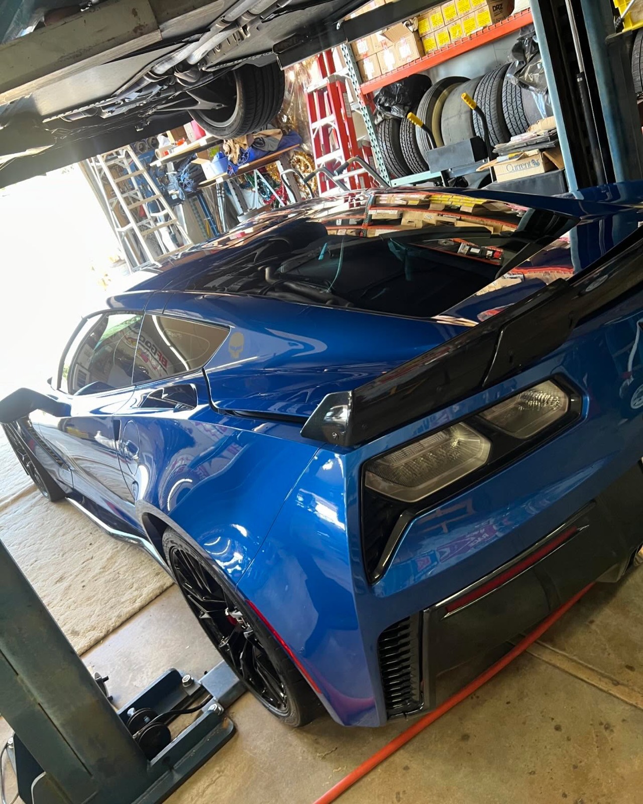 C8 Corvette rear in the shop