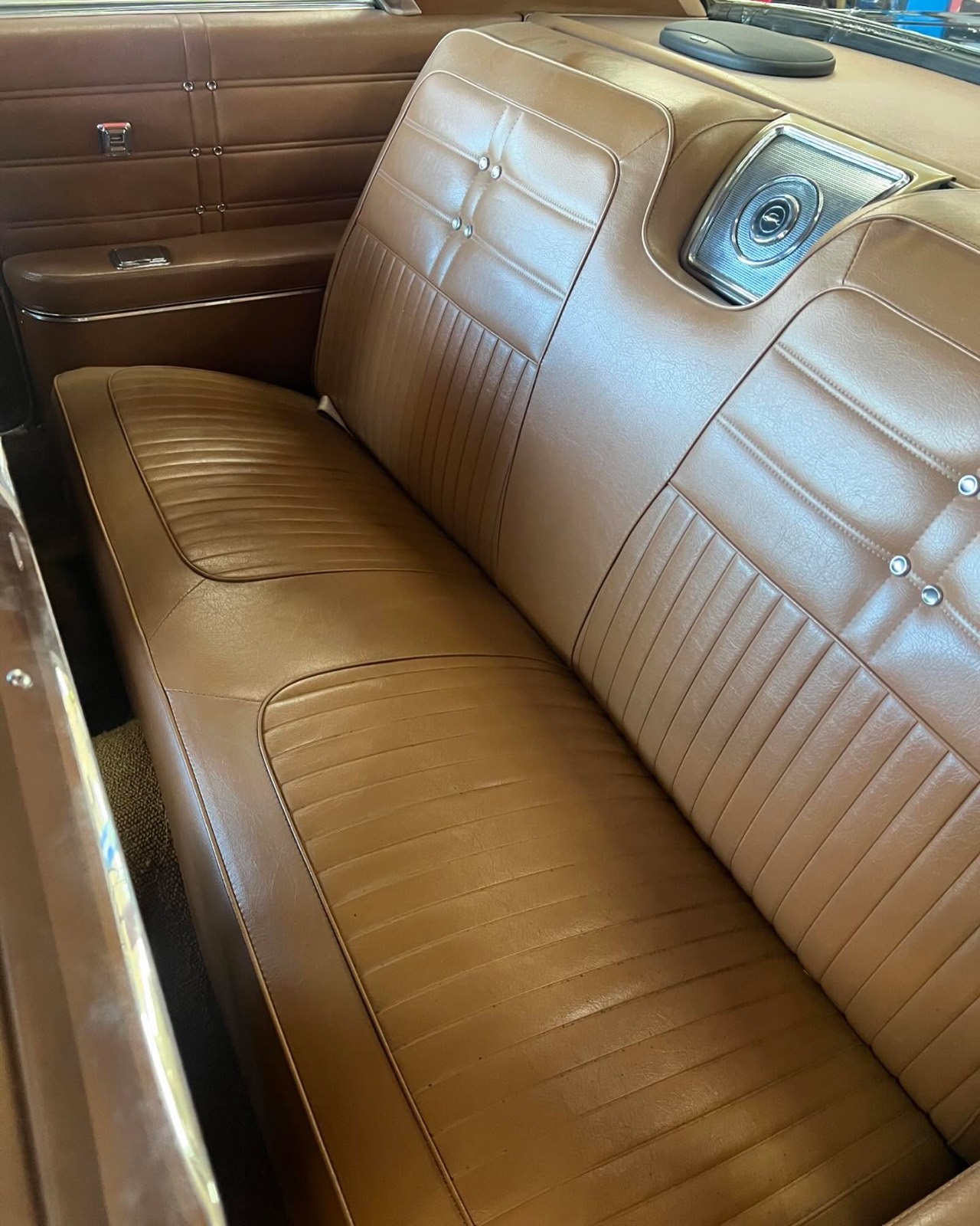 Impala brown bench seats after an interior shampoo