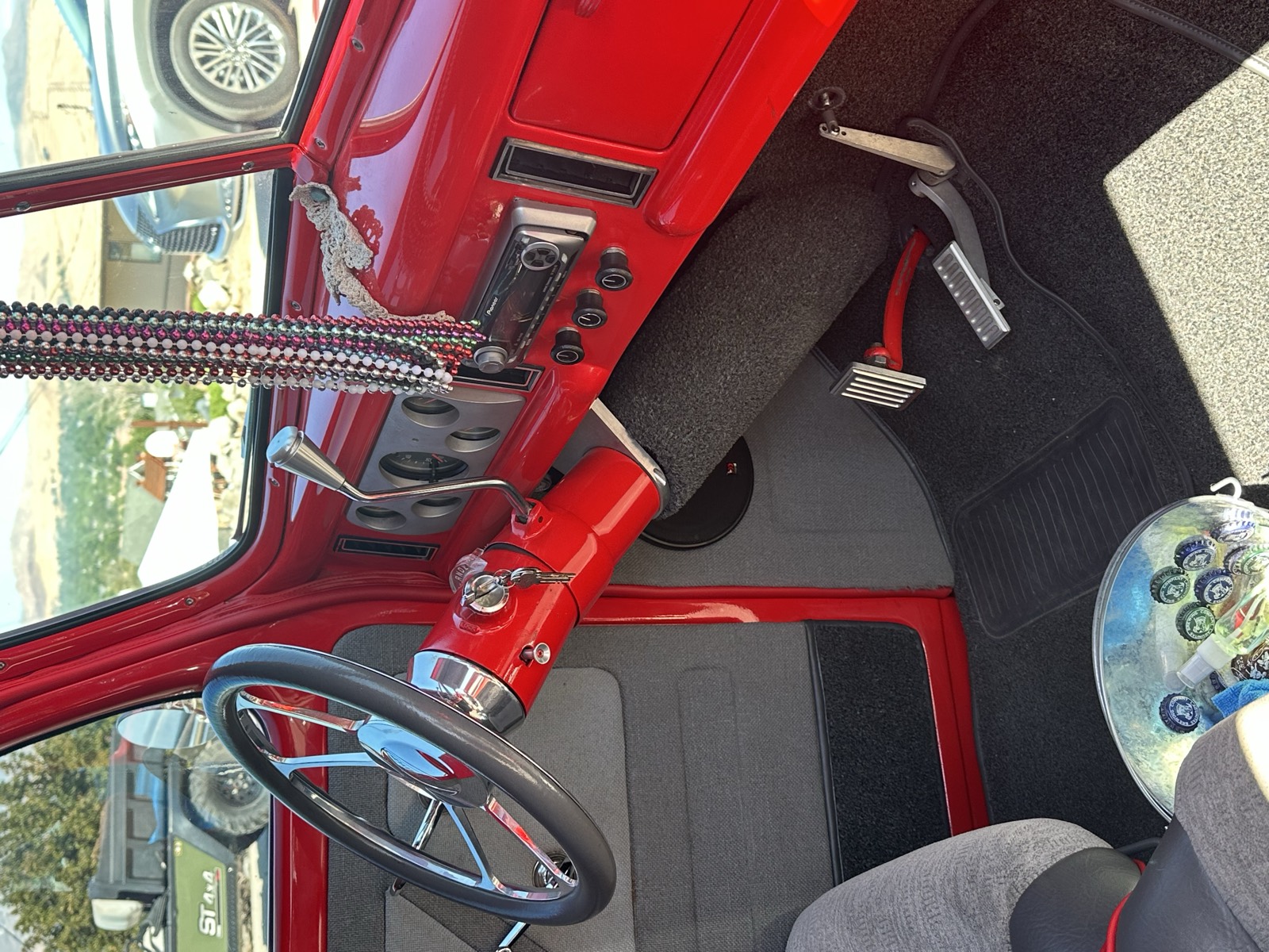 Classic panel truck red dash and steering wheel, detailed